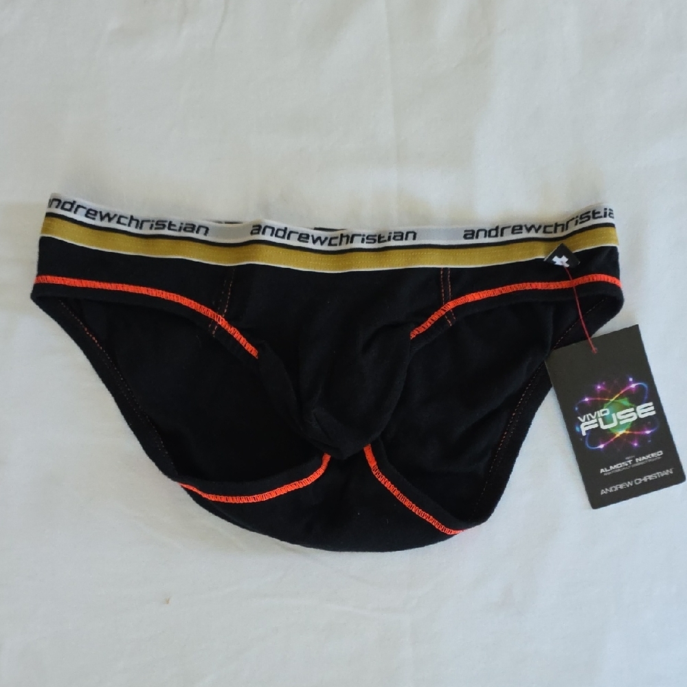 Andrew Christian Black Briefs with Gold and Red Trim